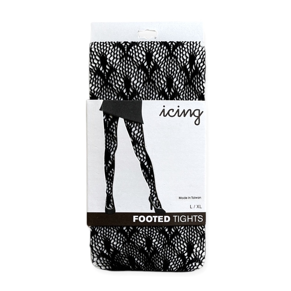 NIP Icing Black Lace Footed Tights, sz L/XL